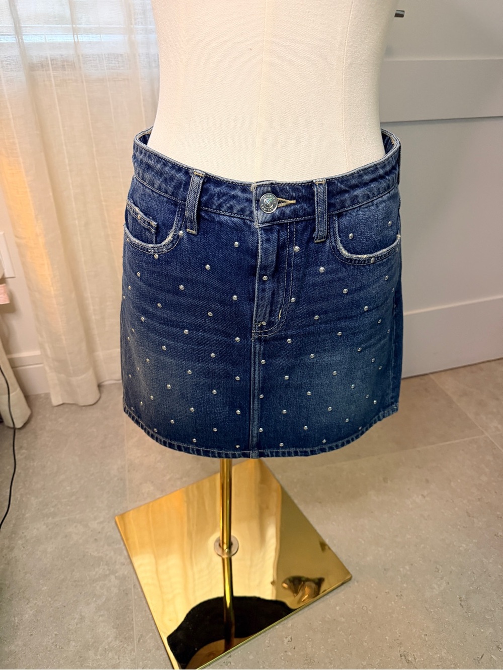 Current/Elliott Dark Blue Embellished Denim Mini Skirt